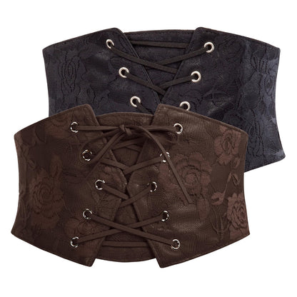 HOTGRACE KARIN Women's Elastic Wide Waist Belt Renaissance Pirate Corset Cinch Belt Cosplay Costume with Press Button