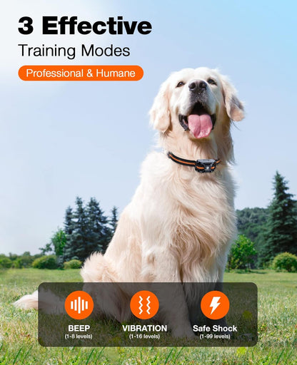 HOTBousnic Dog Shock Collar - 3300Ft Dog Training Collar with Remote for 5-120lbs Small Medium Large Dogs Rechargeable Waterproof e Collar with Beep (1-8), Vibration(1-16), Safe Shock(1-99) (Orange)