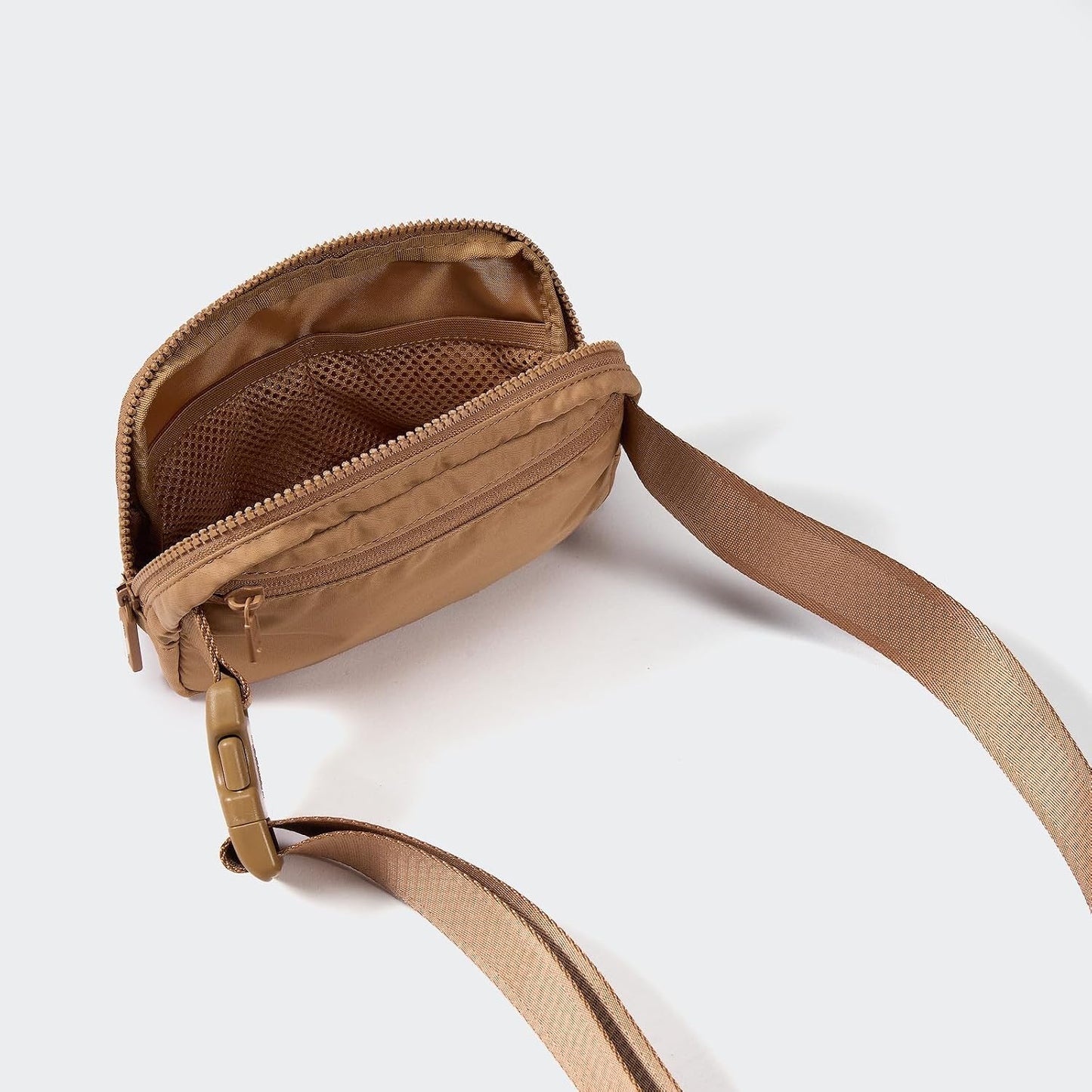 HOTPander Two Way Zipper Fanny Pack Nylon Everywhere Belt Bag for Women, Water Repellent Waist Packs, Crossbody Bags with Adjustable Strap (Caramel Brown).