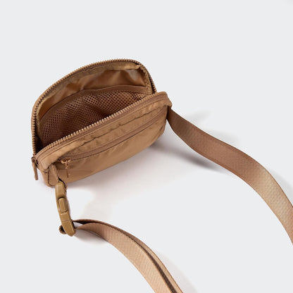 HOTPander Two Way Zipper Fanny Pack Nylon Everywhere Belt Bag for Women, Water Repellent Waist Packs, Crossbody Bags with Adjustable Strap (Caramel Brown).