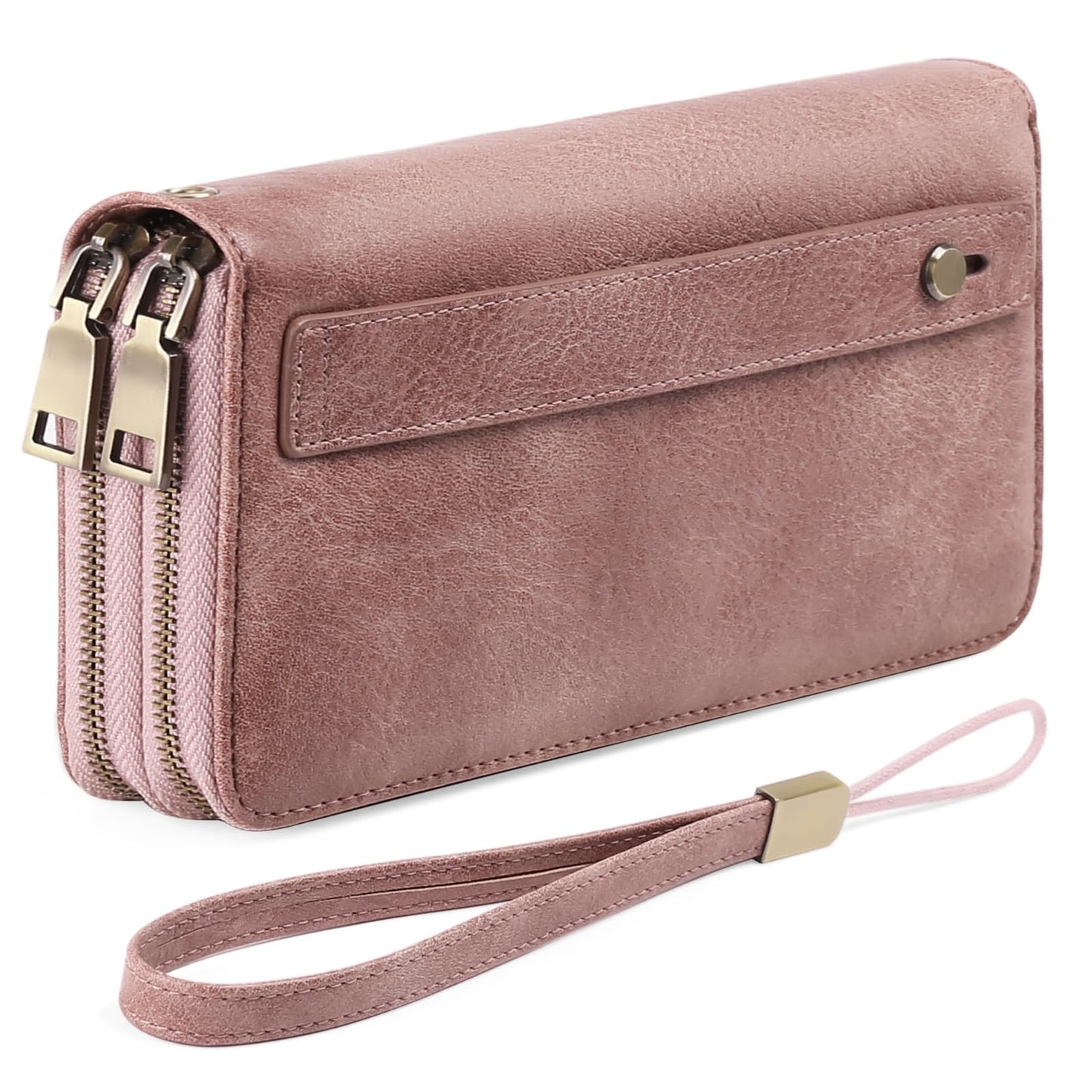 HOTGAEKEAO Wallet for Women Clutch RFID Blocking Wristlet Leather Purse Large Capacity Credit Card Holder with Grip Hand Strap
