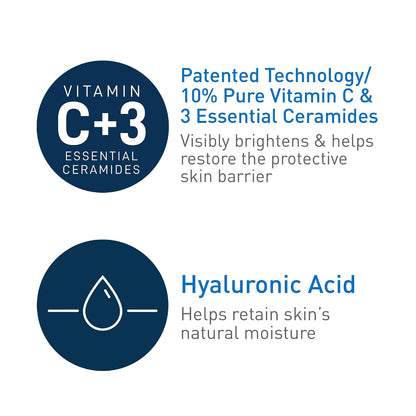 HOTCeraVe Vitamin C Serum for Face with 10% Pure Vitamin C, Hyaluronic Acid & 3 Essential Ceramides, Skin Brightening Antioxidant Serum, Hydrates & Improves Skin Tone & Texture, Fragrance-Free, 1oz