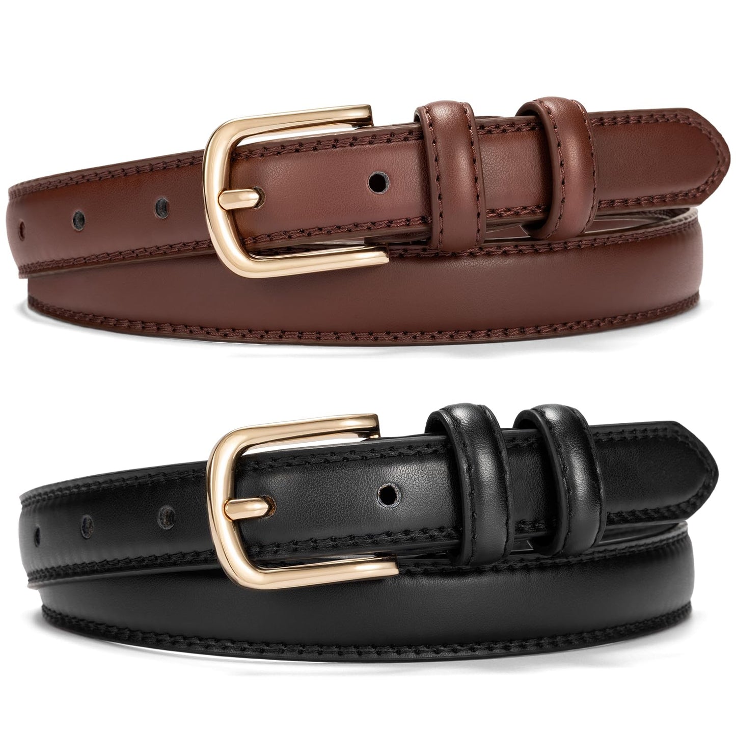 HOT2 Pack Leather Belts for Women Trendy, Women's Belts for Jeans Pants Dresses with Silver Buckle