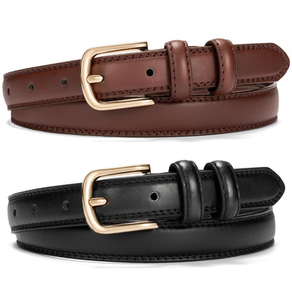 HOT2 Pack Leather Belts for Women Trendy, Women's Belts for Jeans Pants Dresses with Silver Buckle