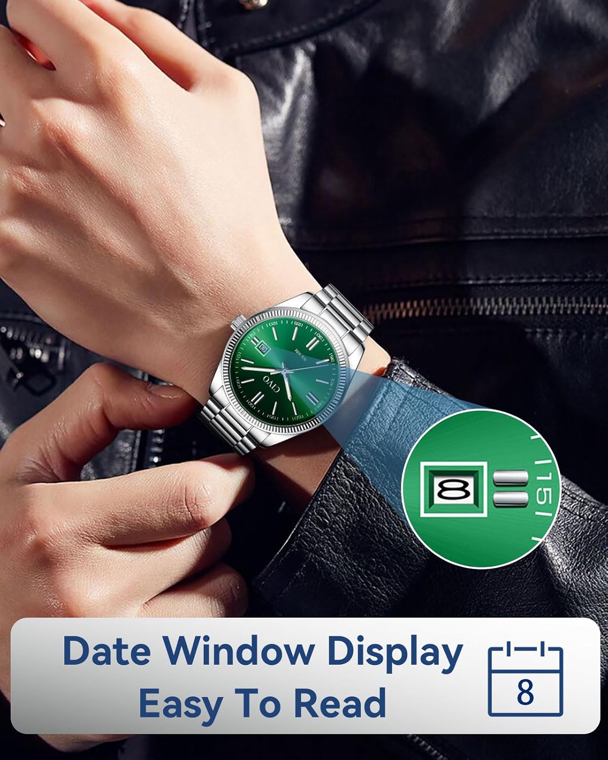 HOTCIVO Analog Mens Watches Silver: Wrist Watches with Date Easy to Read | Dress Stainless Steel Watch for Men, Gifts for Husband Father at Birthday Anniversary