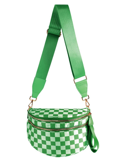 HOTBlack and White Checkered Crossbody Bag Bum Bag for Women,Spacious Checkered Purse Fanny Packs Belt Bag