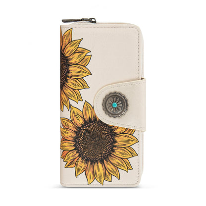 HOTMontana West Women's Wallets Western Sunflower Wallet Women Large Capacity Credit Card Wallet Ladies Female Bifold Clutch Wallets with ID Window and Coin Purse