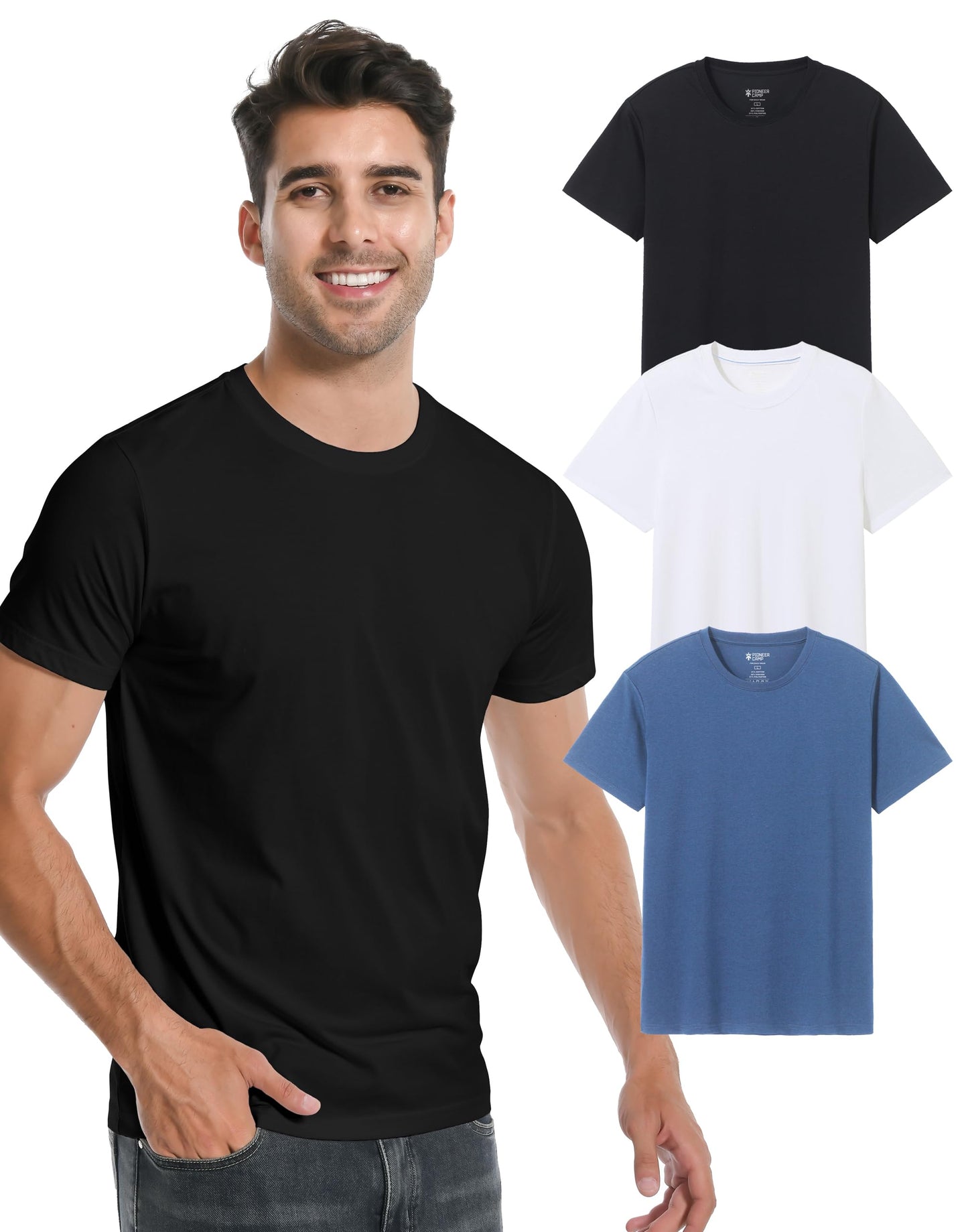 HOTPioneer Camp Mens Bamboo Shirts Ultra Soft Plain Tshirts for Men Cooling Crew Neck Casual Basic Tee Shirt Undershirt