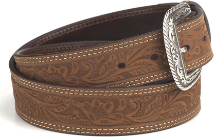 HOTARIAT Men's Leather Floral Embossed Belt