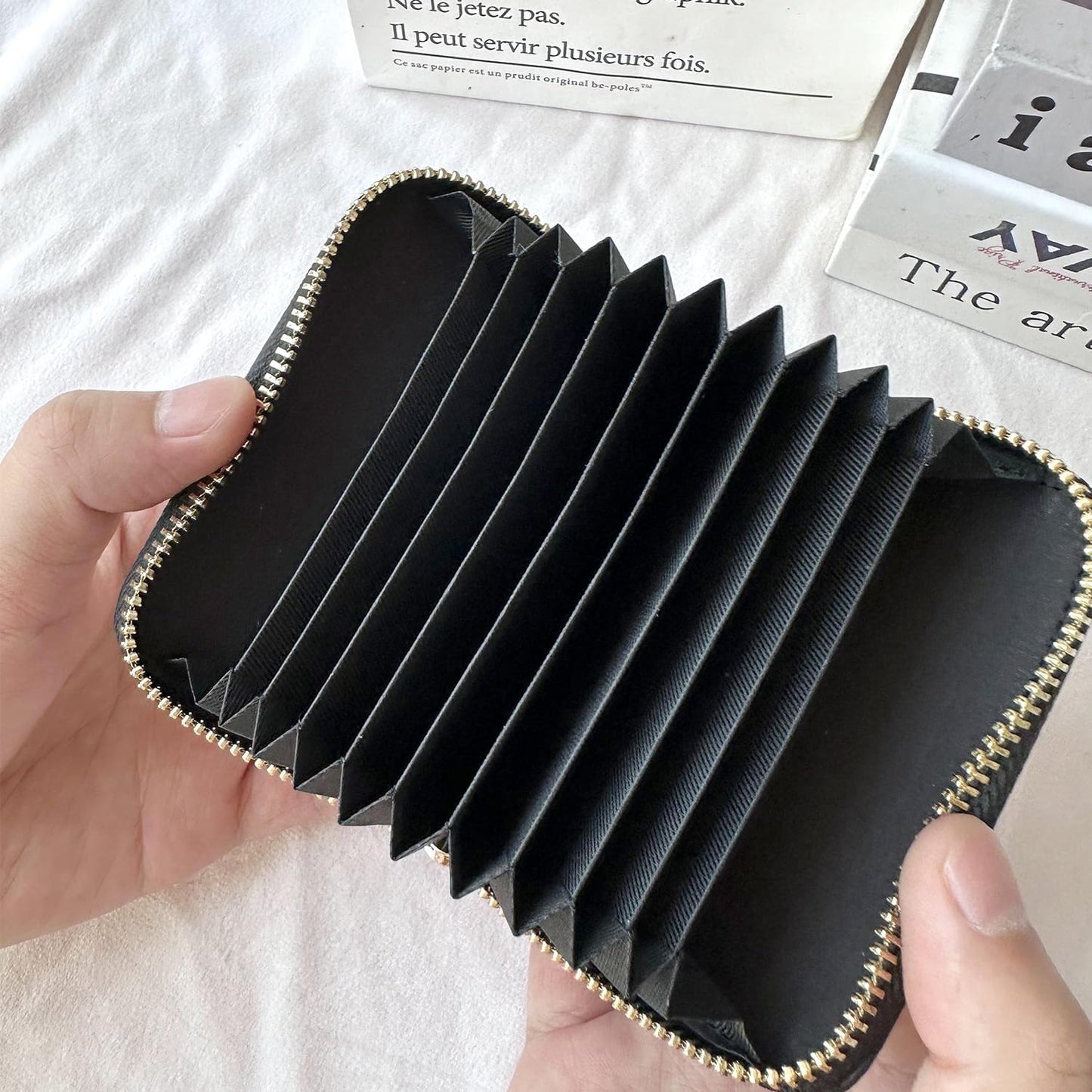 HOTBling Credit Card Case RFID Leather Wallet Multilayer Zipper Case Rhinestone Credit Card Holder Women's Small Credit Card Wallet (Silver)
