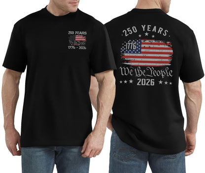 HOT250 Years American Flag Shirts for Men: 4th of July T Shirt 1776-2026 USA Patriotic Tee Tops