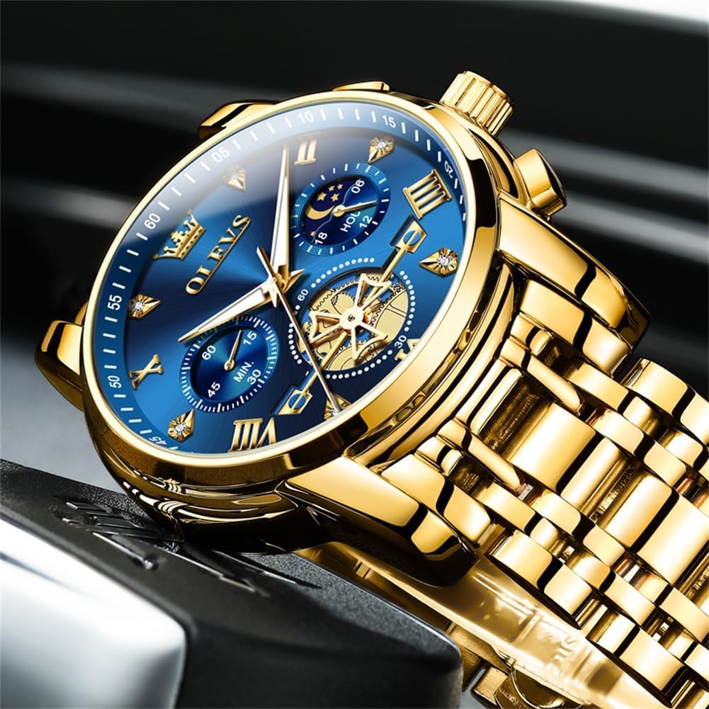HOTOLEVS Watches Men Stainless Steel Chronograph Watch Luxury Big Face Man Dress Watches Waterproof Roman Numeral Analog Quartz Men Wrist Watch Diamond Relojes para Hombre(Silver/Black/Gold/Red/Blue)