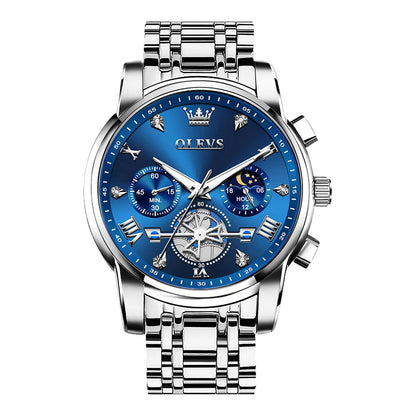 HOTOLEVS Men Watches Stainless Steel Chronograph Watch, Large Wrist Analog Quartz Watch, Fashion Waterproof Diamond Roman Numerals Dress Watches for Men, Gold/Black/White/Blue/Grey Dial