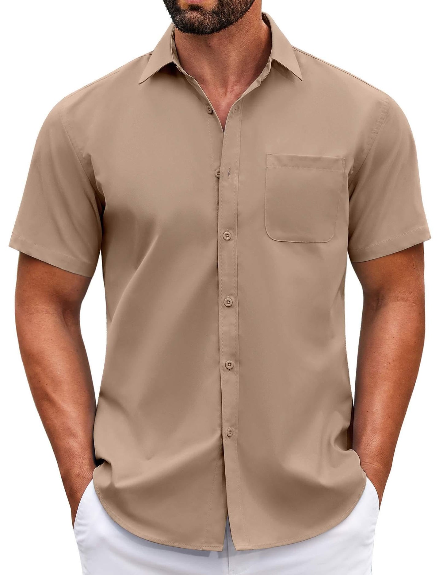 HOTCOOFANDY Mens Short Sleeve Casual Button Down Shirts Summer Untucked Dress Shirts with Pocket
