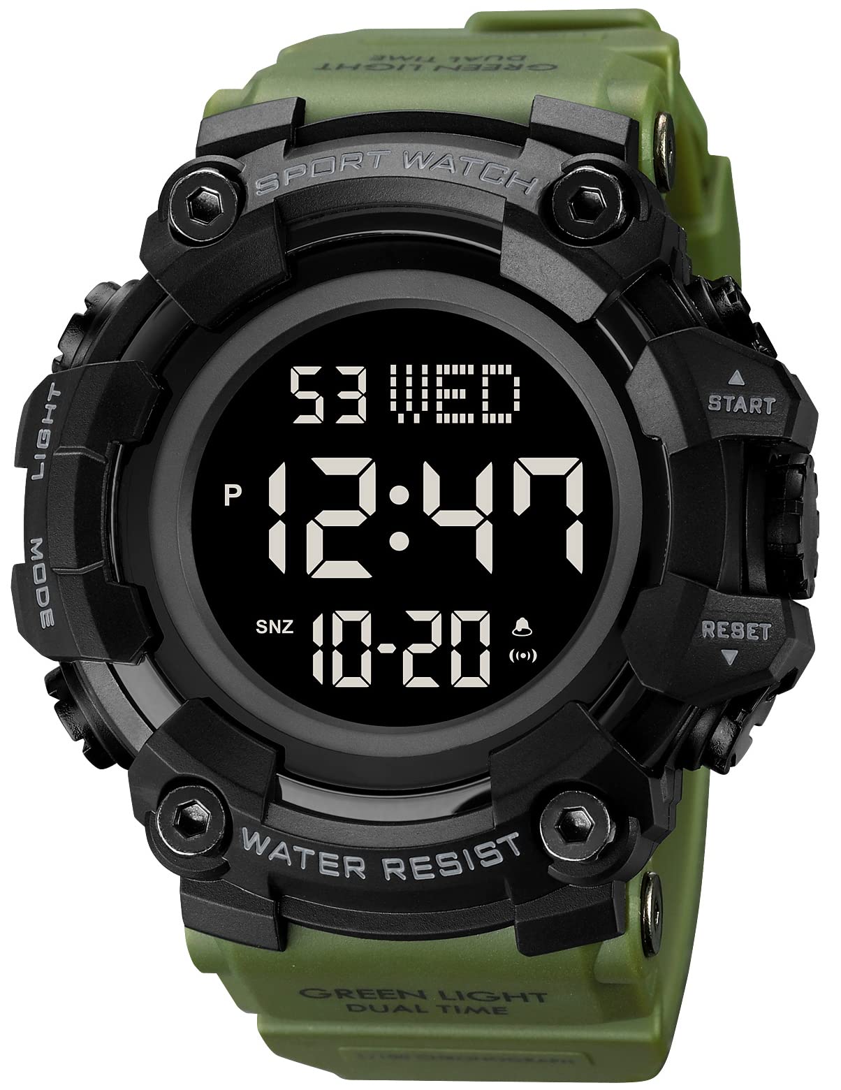 HOTXCZAP Men's Black Sports Watch - Large Face Chronograph Military Wristwatch with Luminous Hands, Waterproof Casual Silicone Strap for Outdoor and Daily Use - Gift for Men