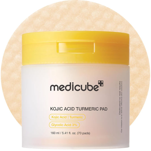 HOTmedicube Toner Pads Kojic Acid Turmeric Clarifying Toner Pad for Troubled Skin & Use After Spot Care, Soothing with Kojic Acid, Turmeric, Niacinamide, Glycolic Acid, Korean Skin Care, 70 Pads (1 Pack)