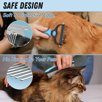 HOTDocrok Pet Grooming Combo - Blue Deshedding Brush with Metal Comb for Detangling and Dematting Long, Matted Fur on Cats and Dogs