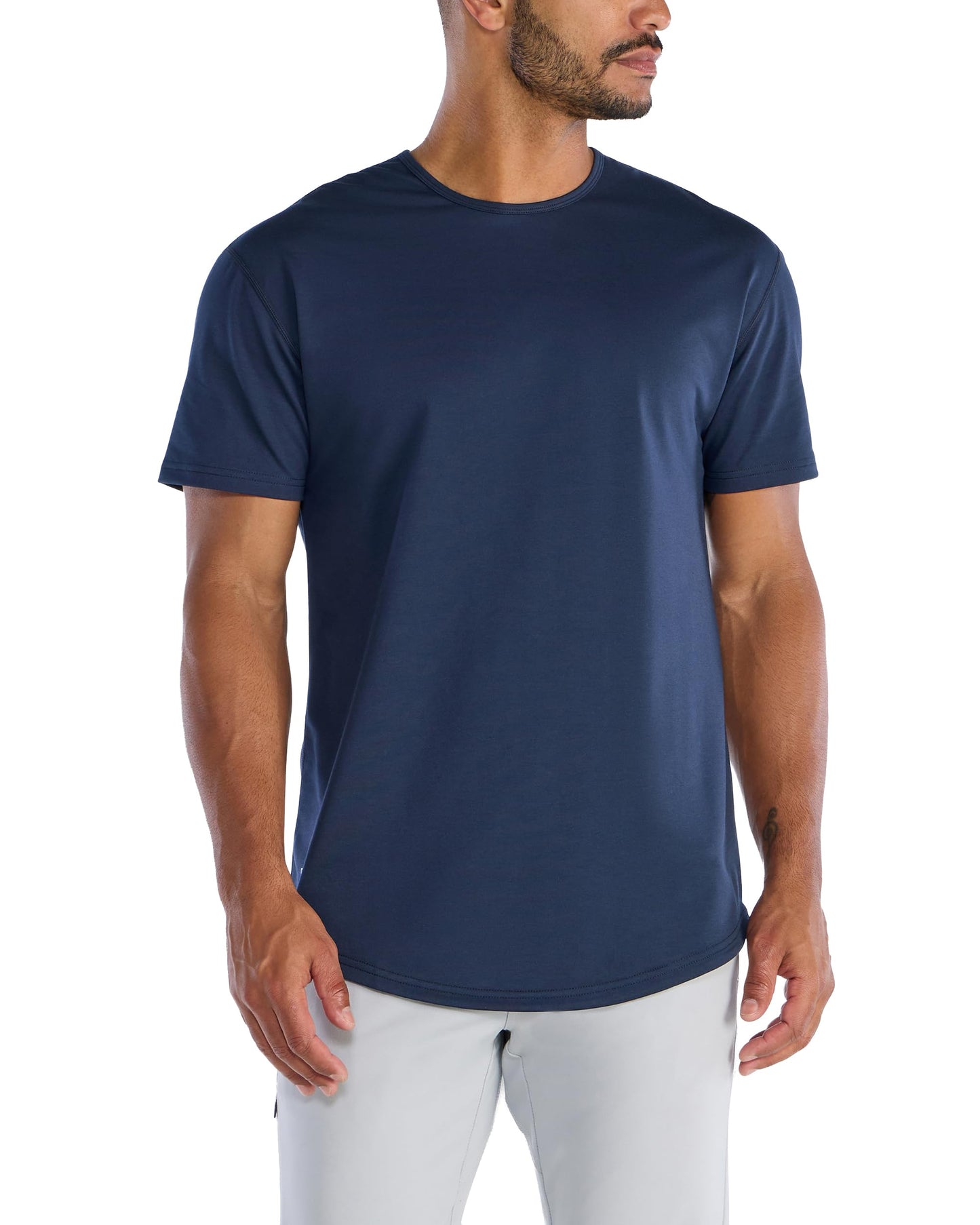 HOTBYLT Mens Drop-Cut Men's T Shirt, Slim Fit Plain Tshirts for Men, Drop Cut Basic Crewneck Tee, Wrinkle Resistant, Stretch Fit