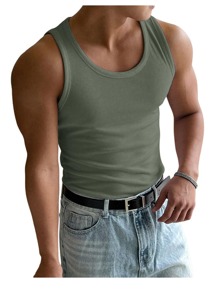 HOTCOZYEASE Men's Summer Sleeveless Tank Top Workout Gym Muscle Tank T Shirt | Workout Gym Casual Wear, Summer Basic Undershirt, Ribbed Knit Fabric, White Tank Top for Men