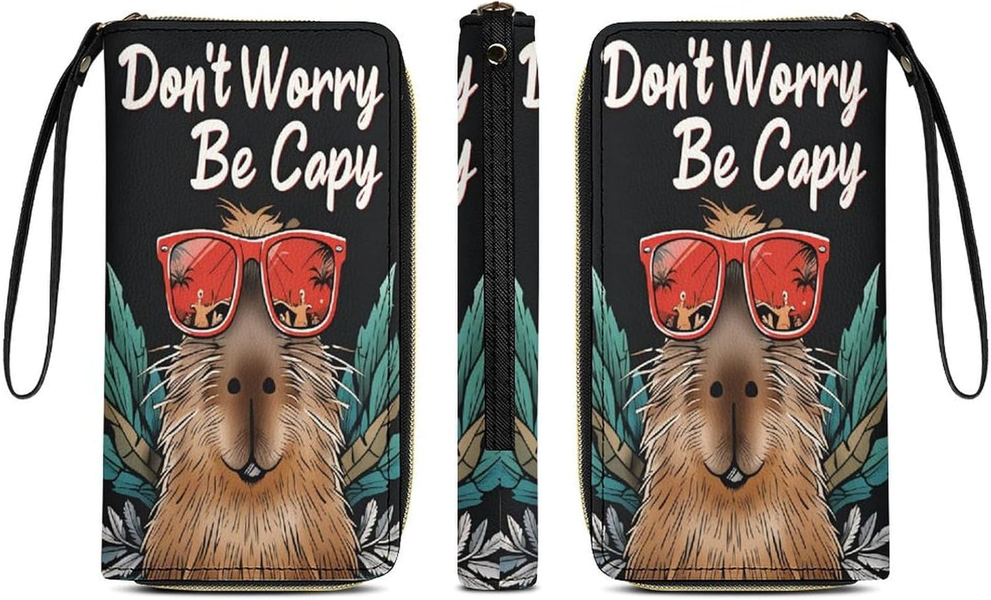 HOTCASOWAT Capybara Wallet Wristlet Zipper Purse with Hand Strap Travel Credit Card Holder for Adult Daily Use Gifts
