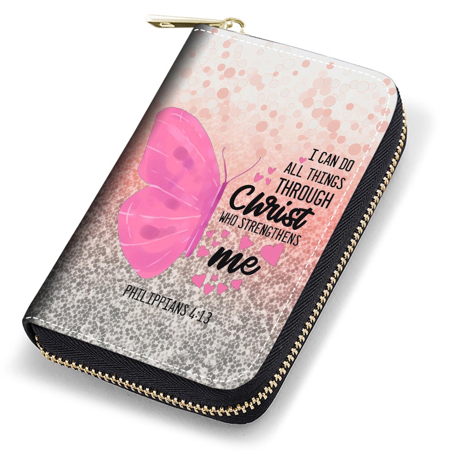 HOTCredit Card Holder Wallets for Women, RFID Blocking Small Leather Card Case Wallet with Zipper Accordion Wallets, Floral Quote Bible Verse Psalm 46:10