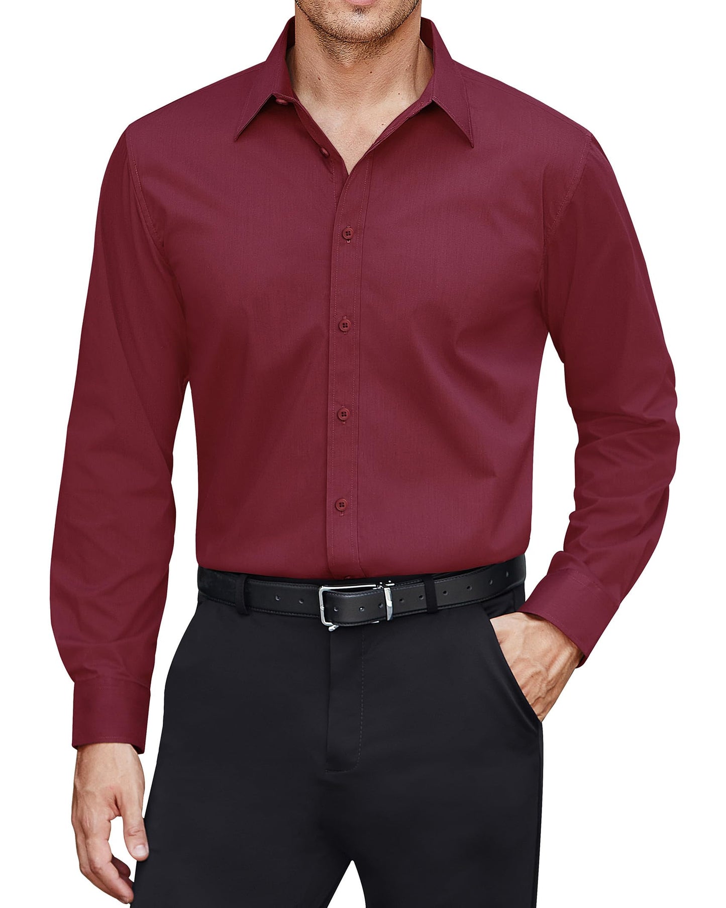 HOTJ.VER Men's Dress Shirts Stretch Stain Shield Long Sleeve Solid Formal Shirt Business Casual Button Down Shirts