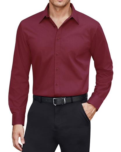 HOTJ.VER Men's Dress Shirts Stretch Stain Shield Long Sleeve Solid Formal Shirt Business Casual Button Down Shirts