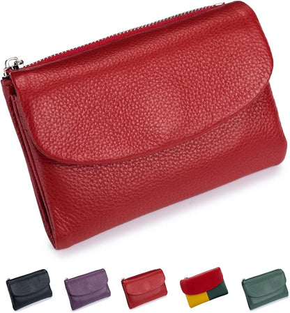 HOTNsciyise Premium Leather Wallet for Women, Red | Multi-Slot Card Holder, RFID Blocking Protection, ID Window, Zipper Coin Purse, Trifold Genuine Cowhide