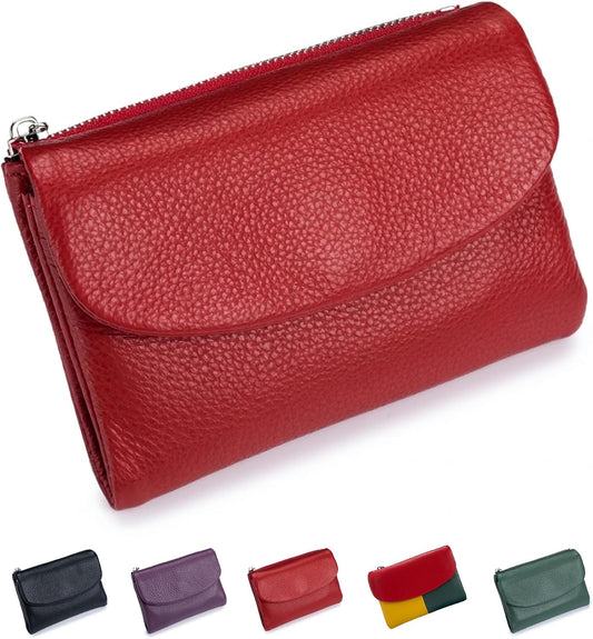 HOTNsciyise Premium Leather Wallet for Women, Red | Multi-Slot Card Holder, RFID Blocking Protection, ID Window, Zipper Coin Purse, Trifold Genuine Cowhide