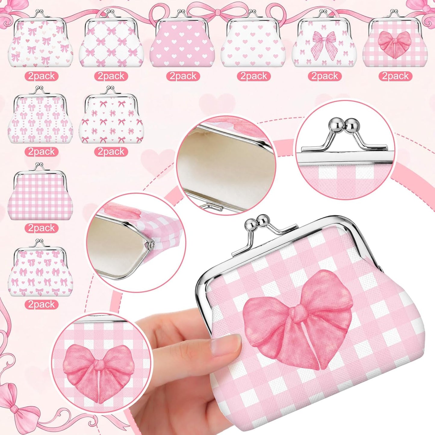 HOTRoowest 20 Pack Pink Bow Coin Purse Bulk Cute Clasp Kiss Lock Pouch Mini Wallet Party Favors for Girls Women Bachelorette Birthday Slumber Party Goodie Bag Stuffers Aesthetic Accessories