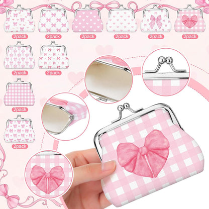 HOTRoowest 20 Pack Pink Bow Coin Purse Bulk Cute Clasp Kiss Lock Pouch Mini Wallet Party Favors for Girls Women Bachelorette Birthday Slumber Party Goodie Bag Stuffers Aesthetic Accessories
