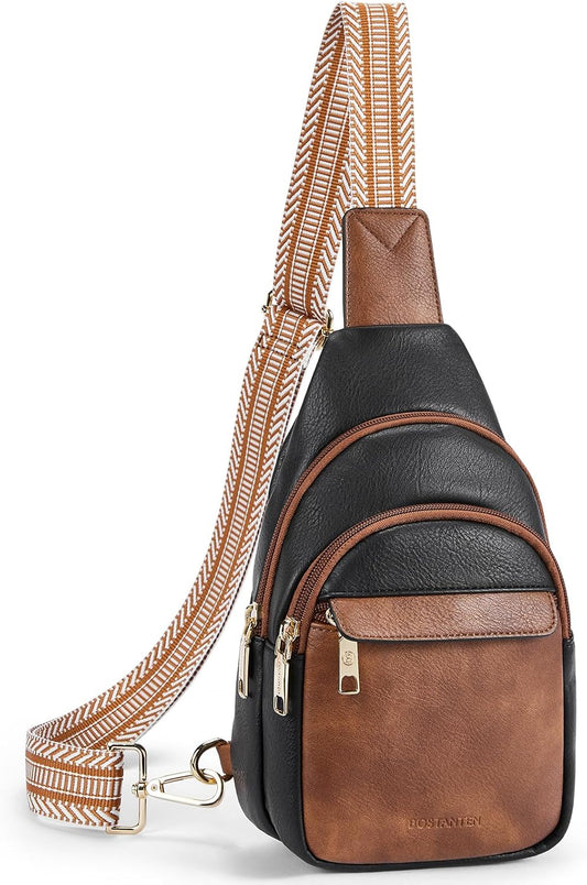 HOTBOSTANTEN Sling Bag for Women Leather Crossbody Bags Fanny Pack Chest Bag for Travel