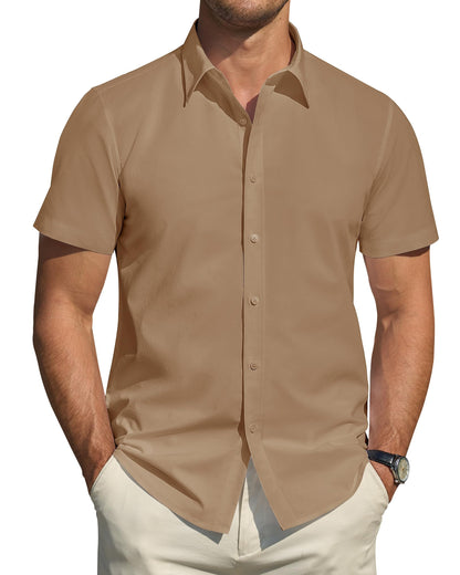 HOTJ.VER Men's Short Sleeve Dress Shirts Stretch Stain Shield Casual Button Down Shirts Solid Formal Shirt