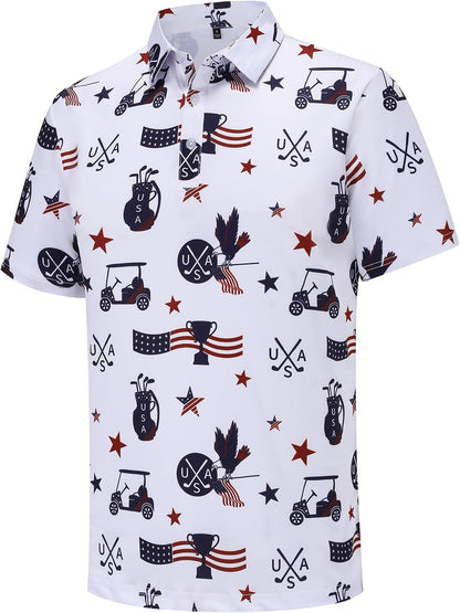 HOTMens Golf Polo Shirts Short Sleeve Performance Moisture Wicking Dry Fit Casual Print Funny Golf Polo Shirts for Men