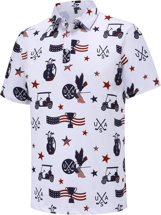 HOTMens Golf Polo Shirts Short Sleeve Performance Moisture Wicking Dry Fit Casual Print Funny Golf Polo Shirts for Men