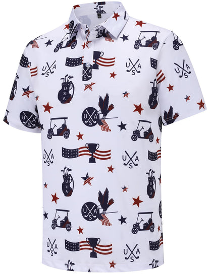 HOTMens Golf Polo Shirts Short Sleeve Performance Moisture Wicking Dry Fit Casual Print Funny Golf Polo Shirts for Men