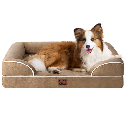 HOTEHEYCIGA Orthopedic Dog Beds for Extra Large Dogs 44x32Inch, Polyurethane Foam XL Pet Bed with Sides, Non-Slip and Egg-Crate Foam Big Dog Couch Bed with Washable Removable Cover, Grey