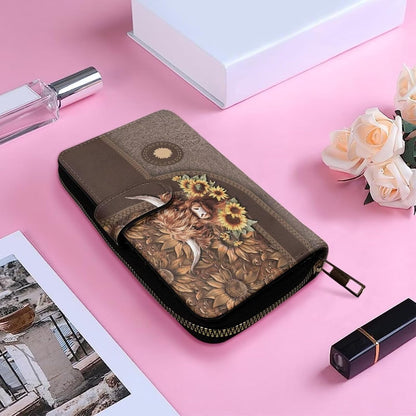HOTCOEQINE Ladies Wallets Pink Leopard Heart Black Printed Leather Phone Long Clutch Purses Check Coin Change Holder