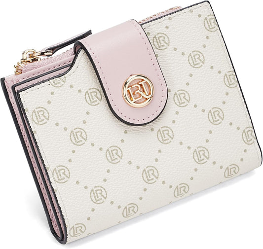 HOTLAORENTOU Small Wallet for Women Soft Leather RFID Blocking Bifold Zipper Pocket Wallet Card Case Purse with ID Window