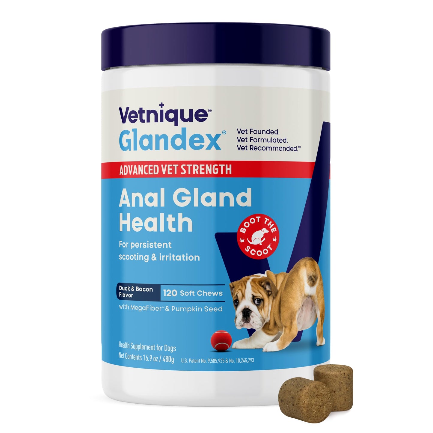 HOTVetnique Glandex for Dogs Anal Gland Chews 120ct, Pumpkin/Digestive Enzymes | Anal Gland Dog Treats, Boot the Scoot + Fishy Odor Support, Fiber, Probiotics, Quercetin + Apple Pectin, Peanut Butter