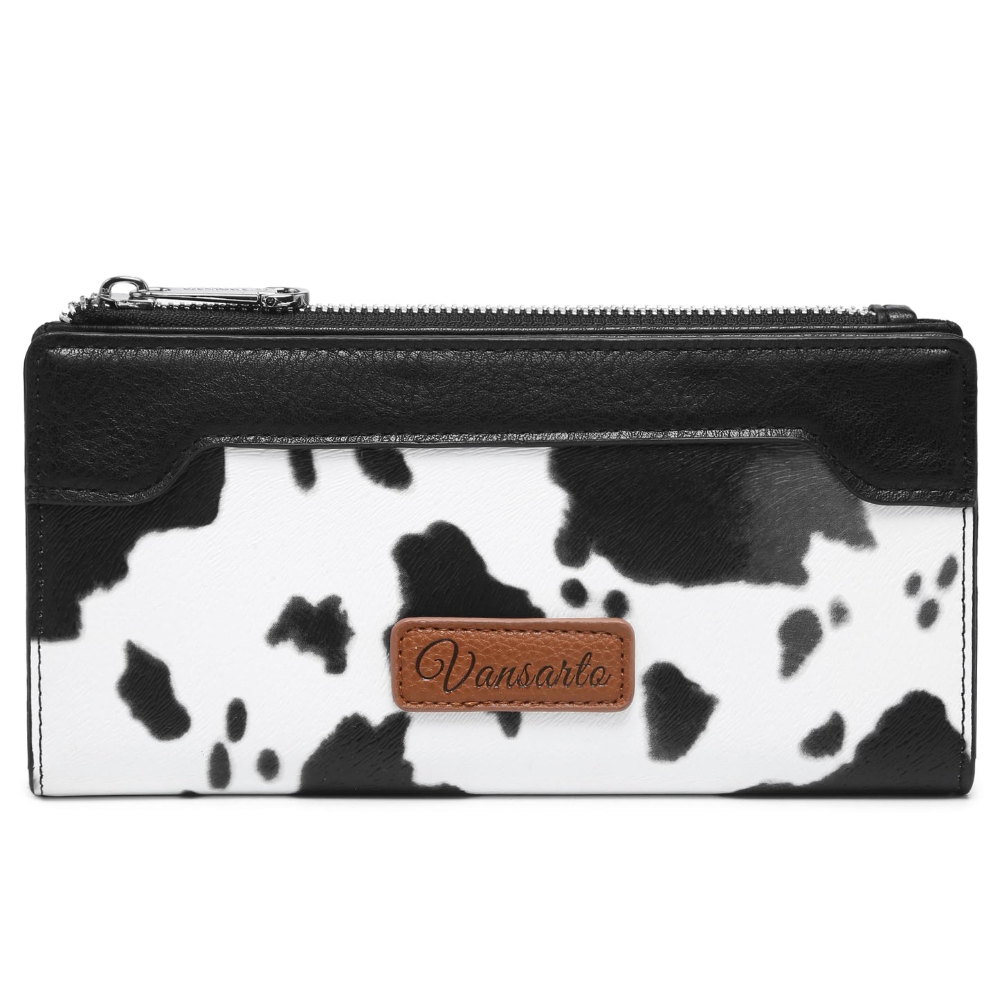 HOTCow Print Wallets for Women Slim Bifold Credit Card Holder - Card Cases Wallet with Smooth Zipper, Coin Pocket & ID Window - Money Organizer Cash Wallet, Signature Brown
