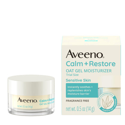 HOTAveeno Calm + Restore Oat Gel Face Moisturizer for Sensitive Skin, Fast-Absorbing & Lightweight Gel Moisturizer & Face Cream with Prebiotic Oat & Feverfew, Fragrance-Free & Hypoallergenic, 1.7 Fl Oz