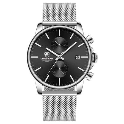 HOTGOLDEN HOUR Mens Watch Fashion Sleek Minimalist Quartz Analog Mesh Stainless Steel Waterproof Chronograph Watches for Men with Auto Date