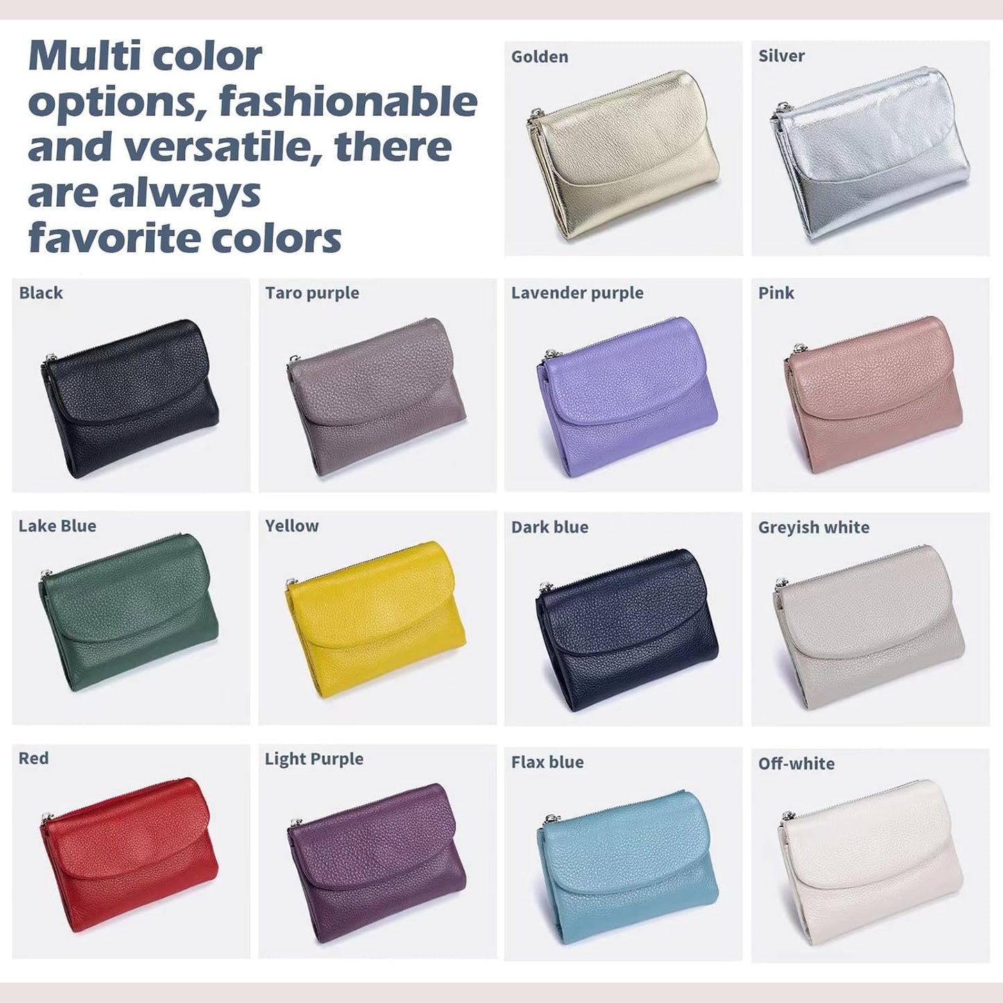 HOTUnisex Pebble Leather Wallet, Multicolor Genuine Leather Short Wallets for Women & Men, Small Full Grain Coin Purse with Credit Card Holder for Coins and Cards (#12)
