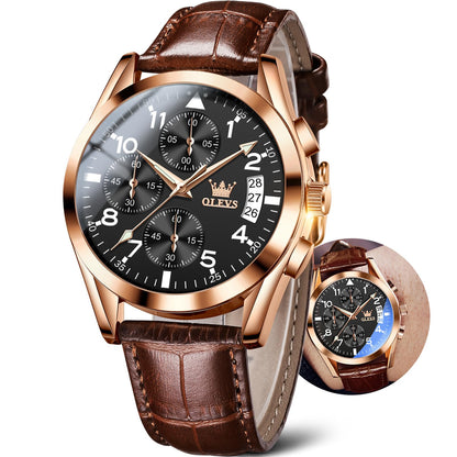 HOTOLEVS Men's Watches Brown Leather with Date,Casual Watches for Men,Large Face Watches Men,Chronograph Mens Watch,Sport Waterproof Business Dress Analog Quartz Men's Wrist Watches Reloj De Hombre