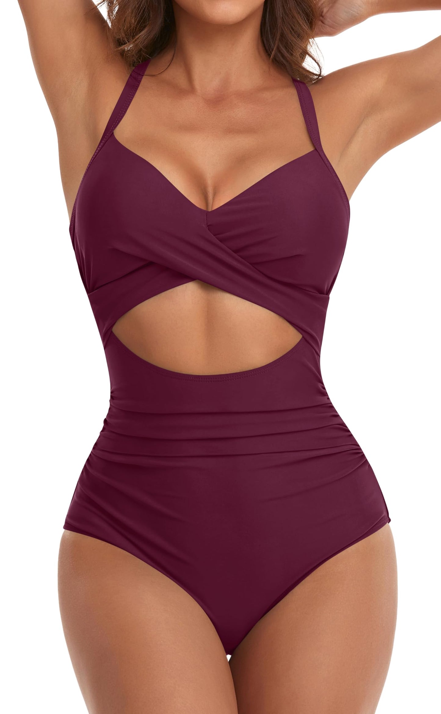 HOTEomenie Women's Tummy Control One Piece Swimsuit Cutout Bathing Suit | High Waisted,Tie Back,Wrap Front,Adjustable Straps,Soft Removable Cups,Slimming,Monokini for Beach Vacation,Pool Side