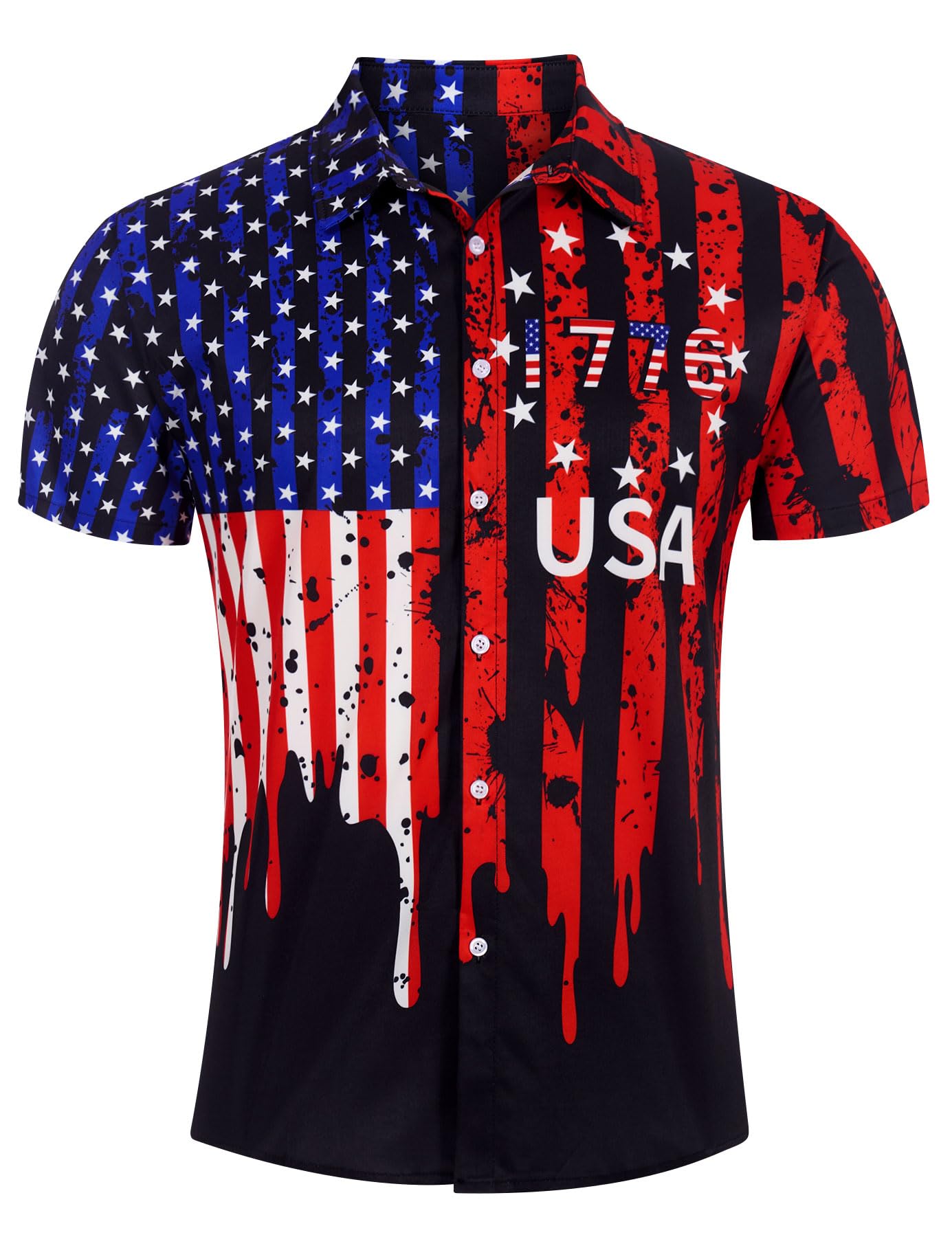 HOTuideazone Mens 4th of July American Flag Patriotic Shirt M-XXL | USA Short Sleeve Button Up Shirt for Independence Day, Memorial Days, Flag Day, 4th of July Parties, Beach Trips and Daily