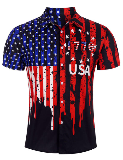 HOTuideazone Mens 4th of July American Flag Patriotic Shirt M-XXL | USA Short Sleeve Button Up Shirt for Independence Day, Memorial Days, Flag Day, 4th of July Parties, Beach Trips and Daily