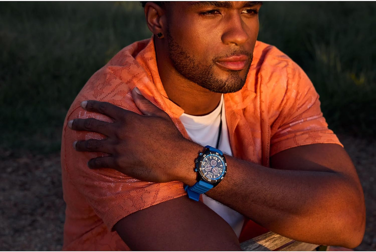 HOTCITIZEN Men's Eco-Drive Sport Casual Brycen Watch, Blue Silicone Strap, Chronograph (Model: AT2586-05E)