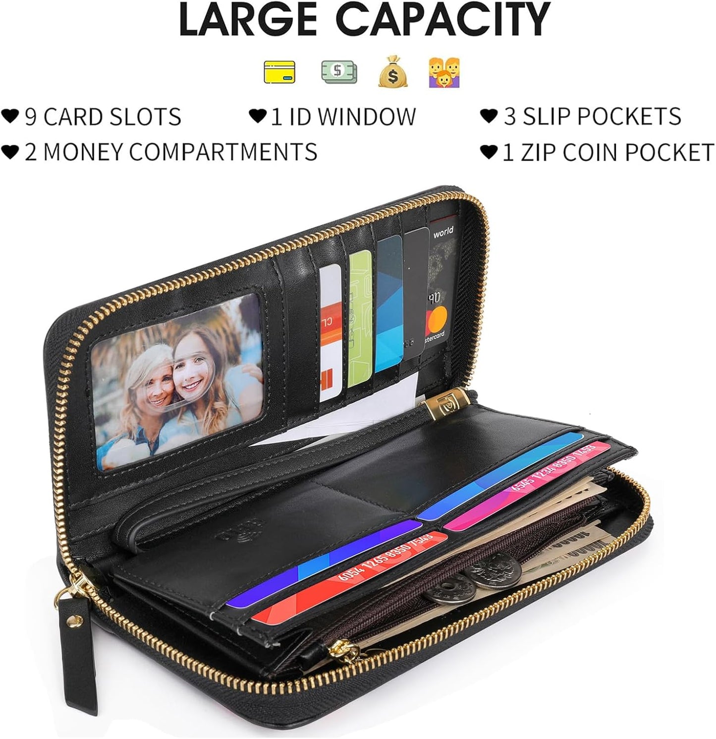 HOTPomelo Best Womens Wallet RFID Blocking Leather Credit Card Large Capacity Zip Around Wallets Wristlet Travel Mint green